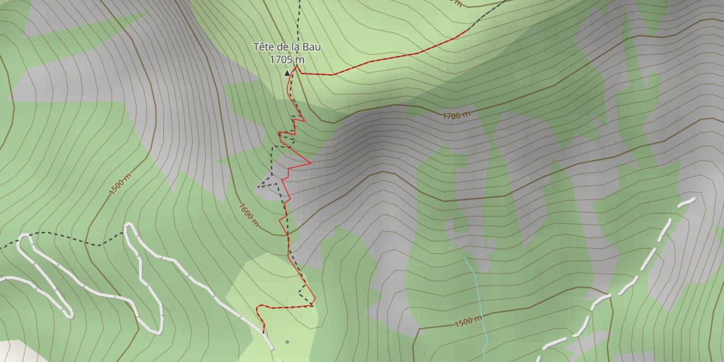 Map of the trail for Tête de la Bau - Route de Roussimal