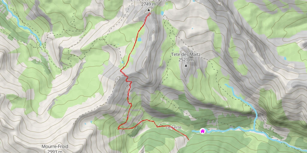 Map of the trail for Pointe des Rougnous