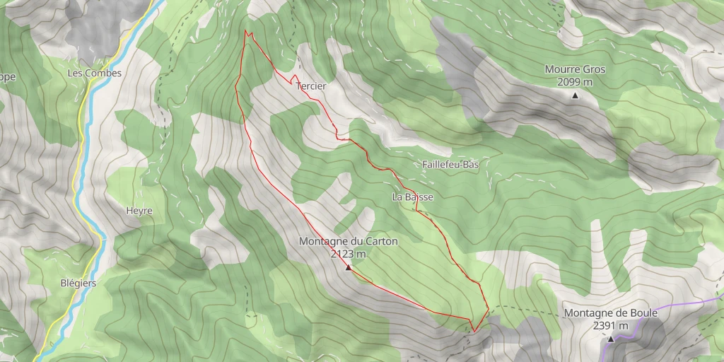 Map of the trail for Montagne du Carton