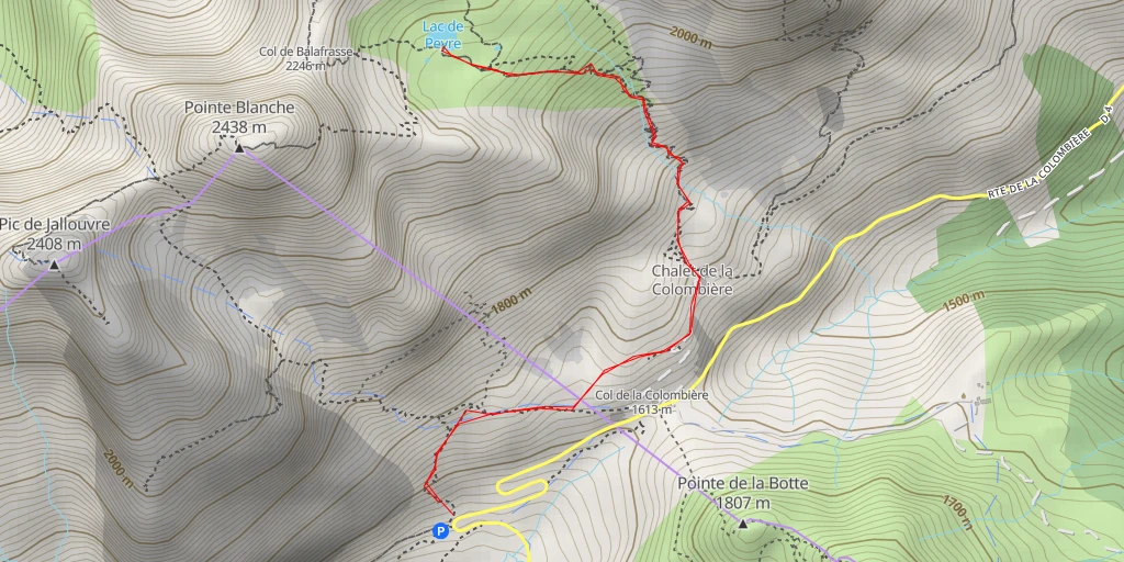Map of the trail for Lac de Peyre