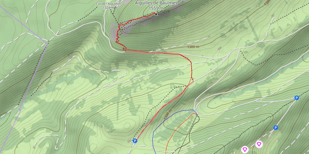 Map of the trail for Aiguilles de Baulmes