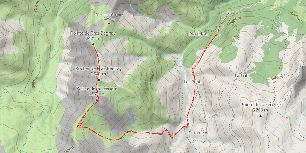 Map of the trail for Pointe de Praz Bégnay