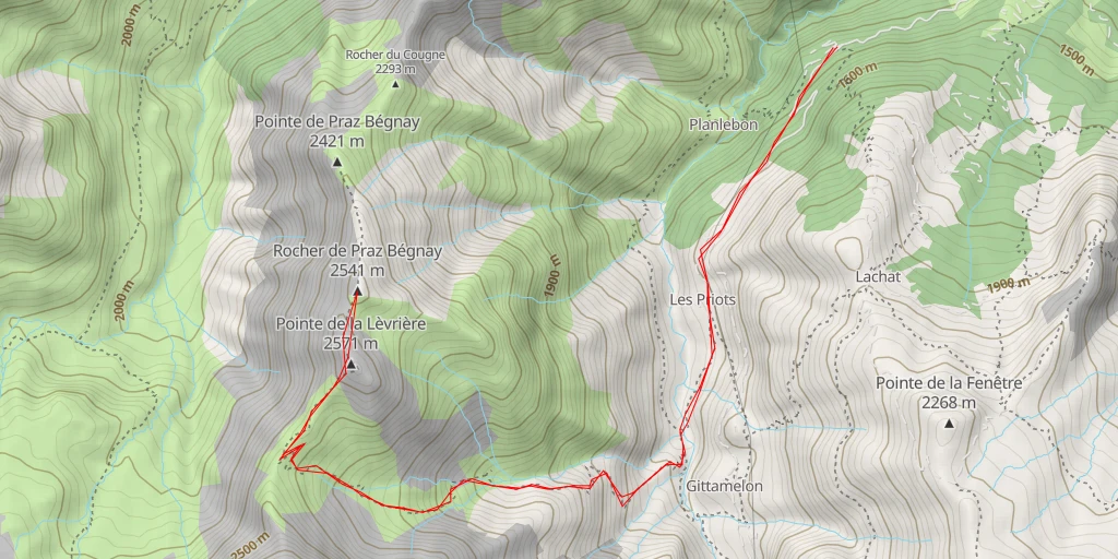 Map of the trail for Rocher de Praz Bégnay