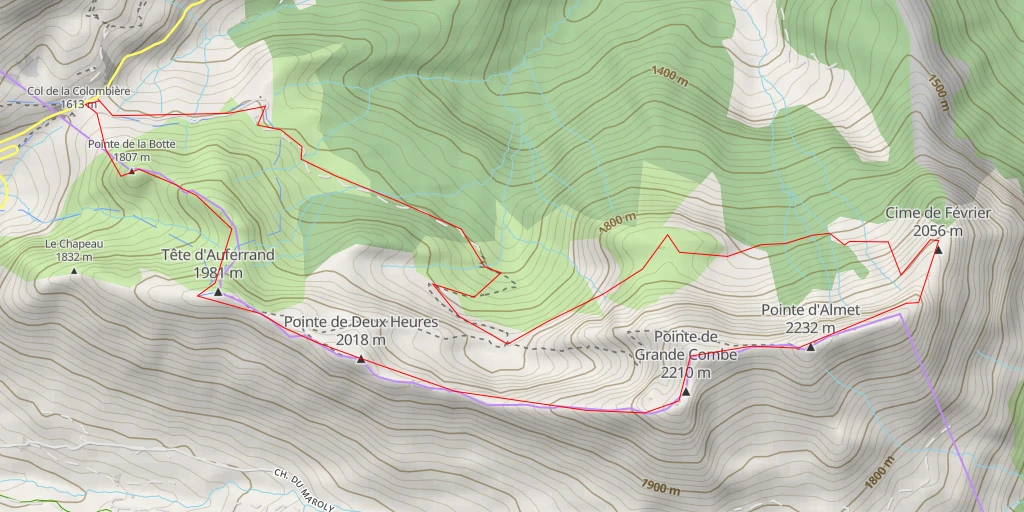 Map of the trail for Pointe d'Almet Arête W