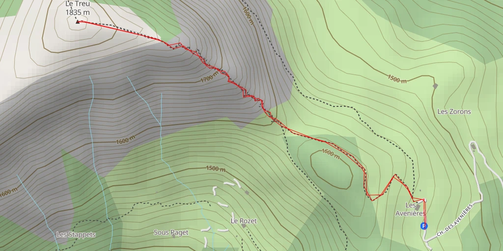 Map of the trail for Le Treu