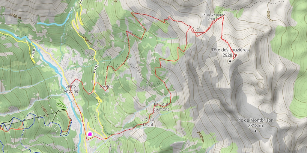 Map of the trail for Tête des Lauzières