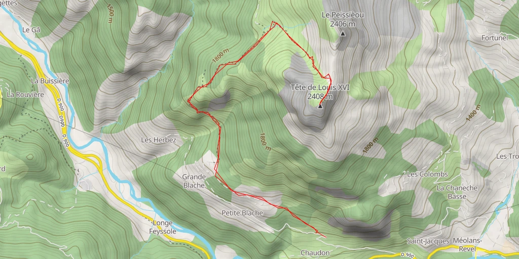 Map of the trail for Tête de Louis XVI