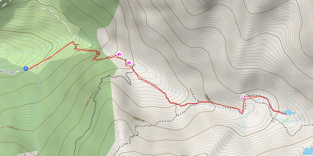 Map of the trail for Lac Vert
