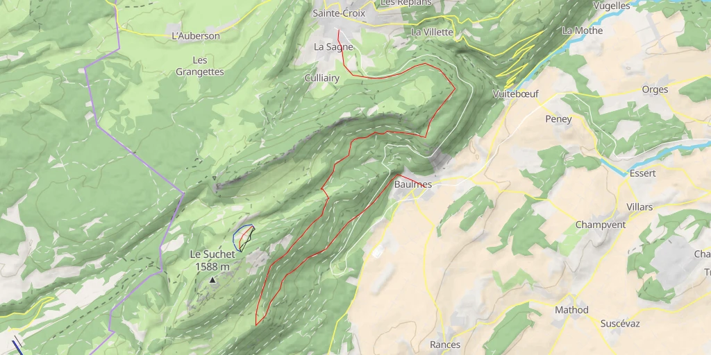 Map of the trail for La Mathoulaz Traversée Ste-Croix > Baulmes