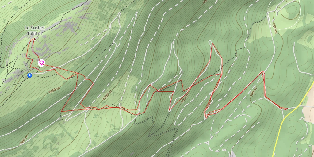 Map of the trail for Le Suchet Depuis Six-Fontaines par La Mathoulaz