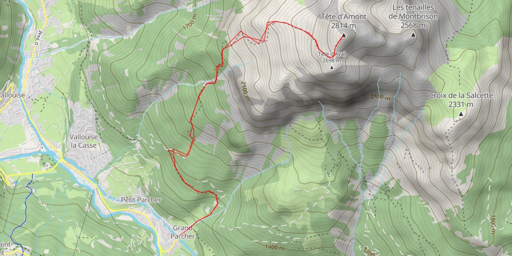 Map of the trail for Tête d'Amont