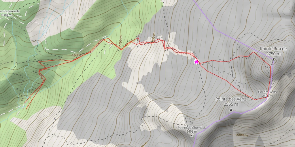 Map of the trail for Pointe Percée Face S - Cheminées de Sallanches