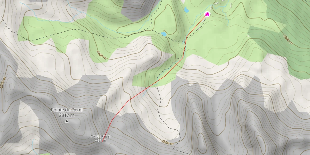 Map of the trail for Col du Raisin Versant NE, par le vallon du Raisin