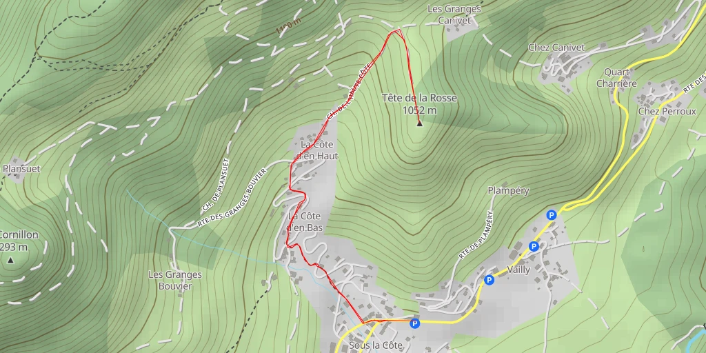 Map of the trail for Tête de la Rosse