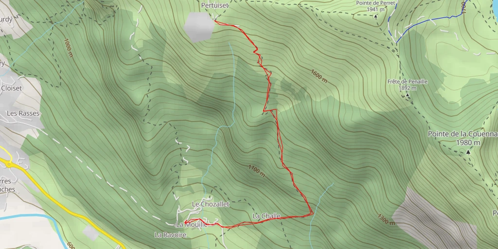 Map of the trail for Décollage FFVL Mieussy Pertuiset - Chemin rural de Pertuiset aux Paturage de Roche Palud