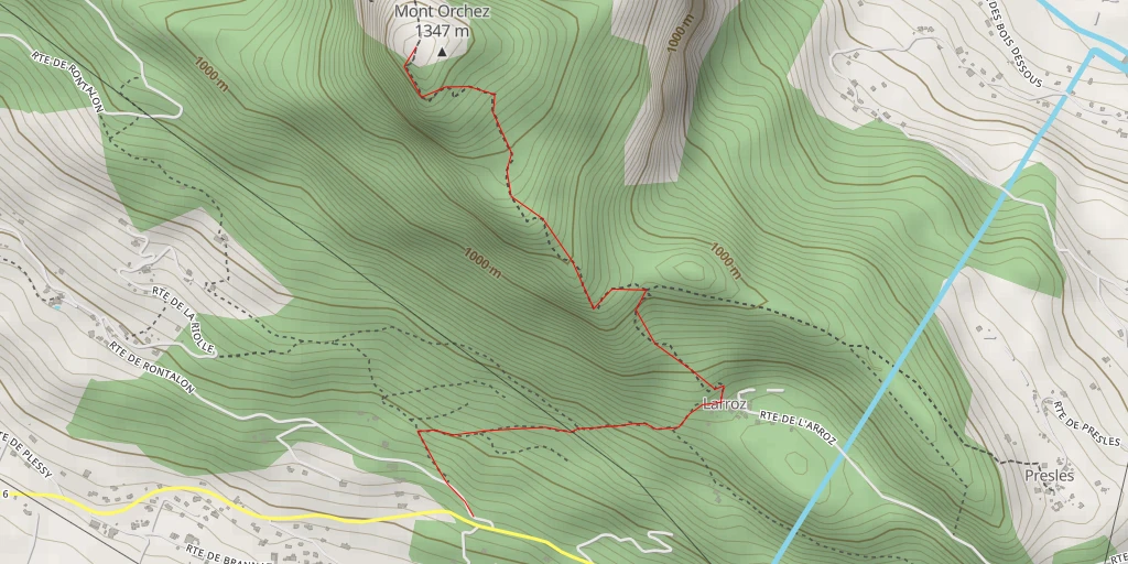 Map of the trail for Mont Orchez