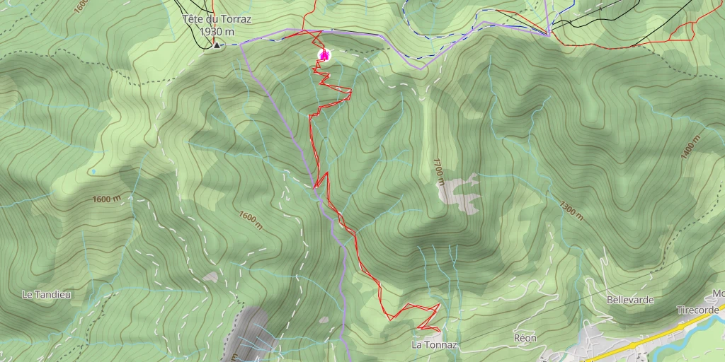 Map of the trail for Tête du Petit Torraz