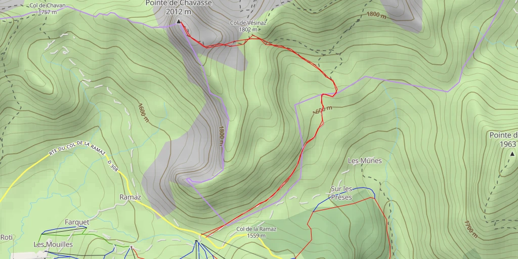 Map of the trail for Pointe de Chavasse