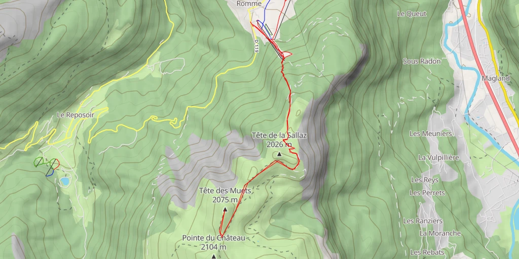 Map of the trail for Tête des Muets