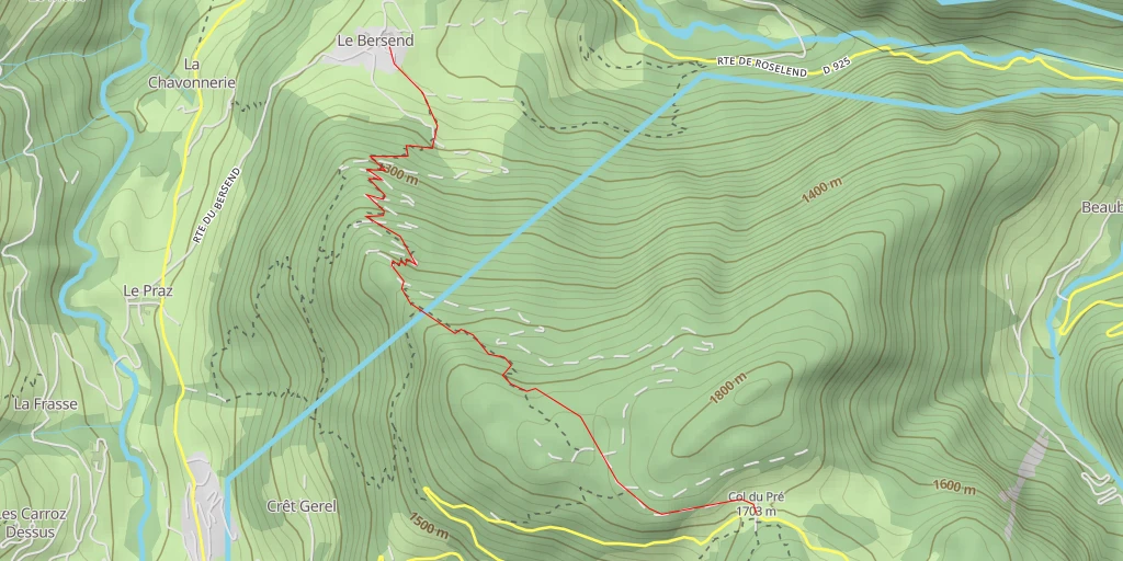 Map of the trail for Col du Pré Depuis le Bersend