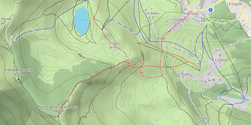 Map of the trail for Pointe de la Couennasse