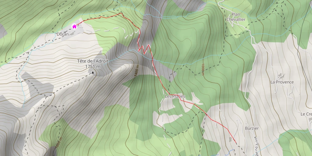 Map of the trail for Refuge de Doran
