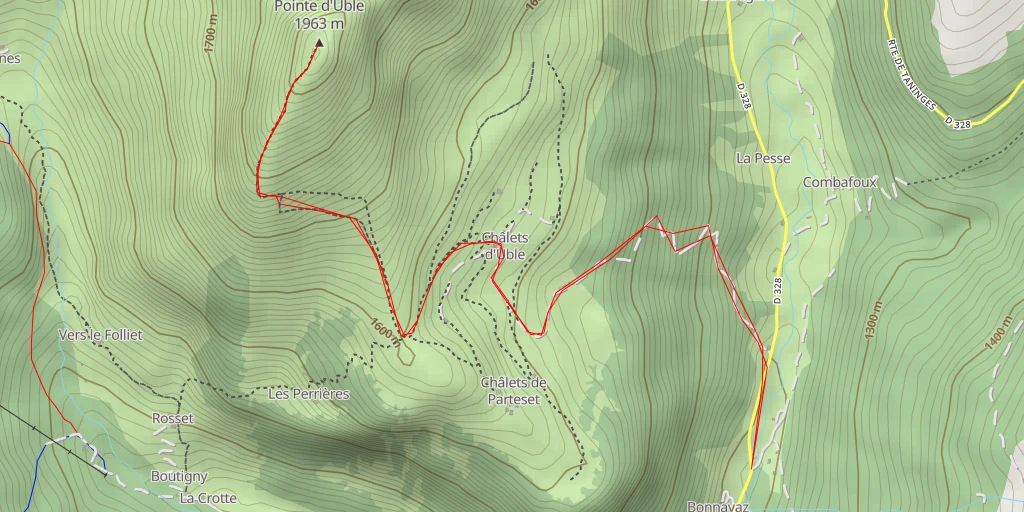 Map of the trail for Pointe d'Uble