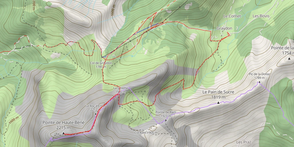 Map of the trail for Pointe de Haute Béné