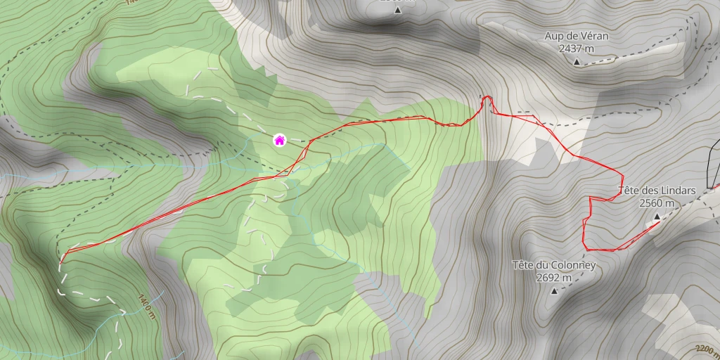 Map of the trail for Tête des Lindars
