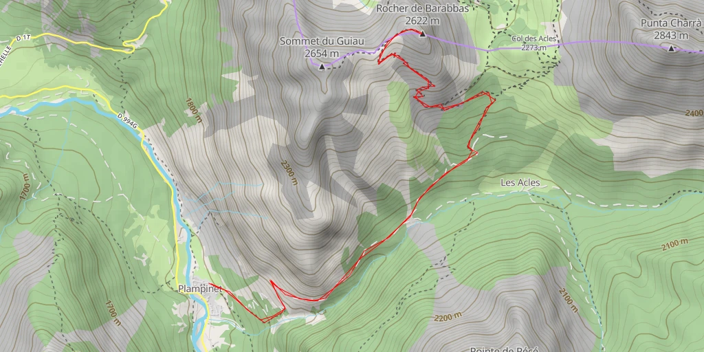 Map of the trail for Guglia del Mezzodì / Rocher de Barabbas