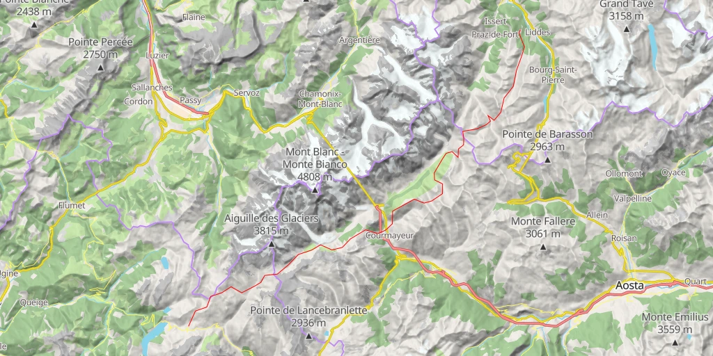 Map of the trail for Tour du Mont Blanc Le Balcon S du plan de la Lai à Liddes