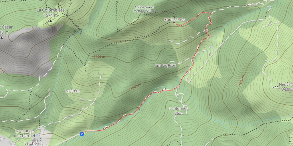 Map of the trail for Chemun rural de la Couttetaz aux Plenets