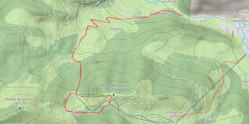 Map of the trail for Pointe des Follys