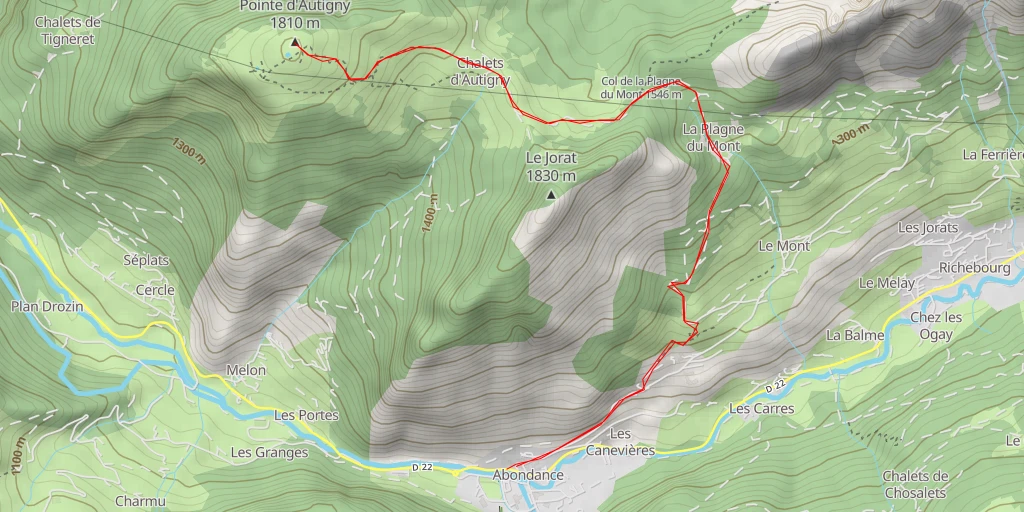 Map of the trail for Pointe d'Autigny