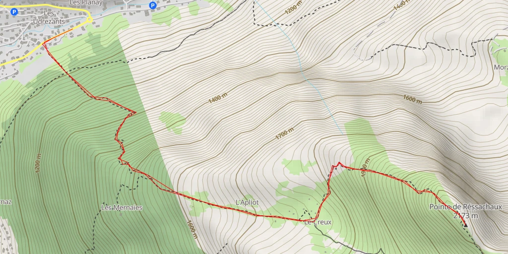 Map of the trail for Pointe de Réssachaux