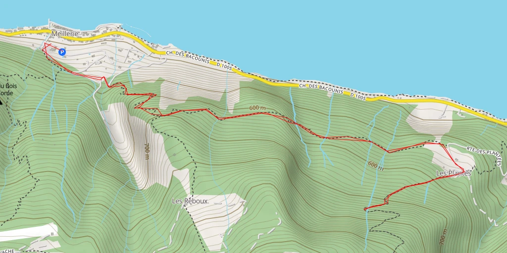 Carte de l'itinéraire :  Chemin de Lajoux à Meillerie - Chemin de Lajoux à Meillerie