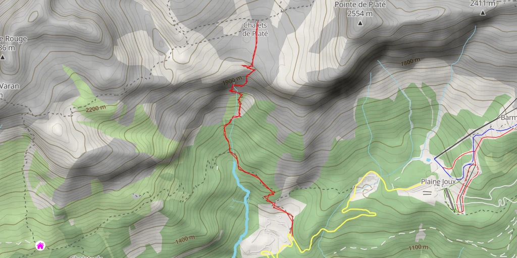 Map of the trail for Refuge de Platé