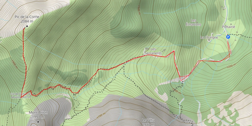 Map of the trail for Pic de la Corne