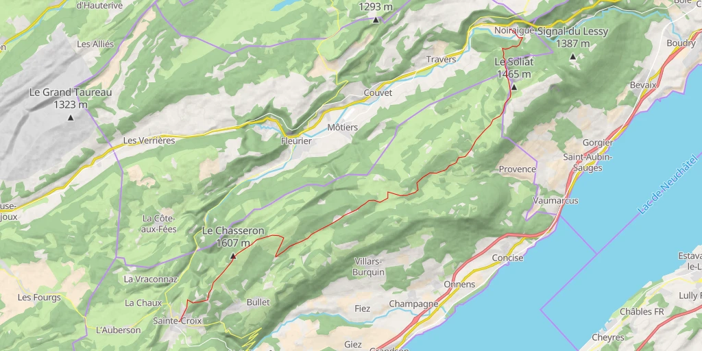 Map of the trail for Chasseron par le Creux du Van, traversée Noiraigue - Ste Croix