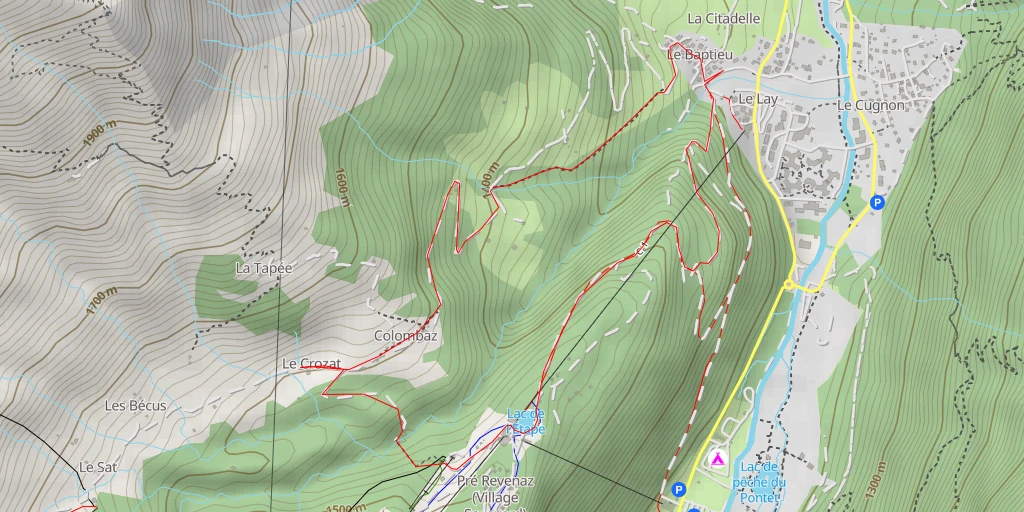 Map of the trail for Chemin du Pont des Moyers à la Croix de Colombaz - Chemin du Pont des Moyers à la Croix de Colombaz