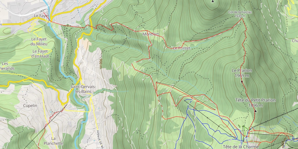 Map of the trail for Le Prarion Boucle du Prarion depuis St-Gervais-les-Bains