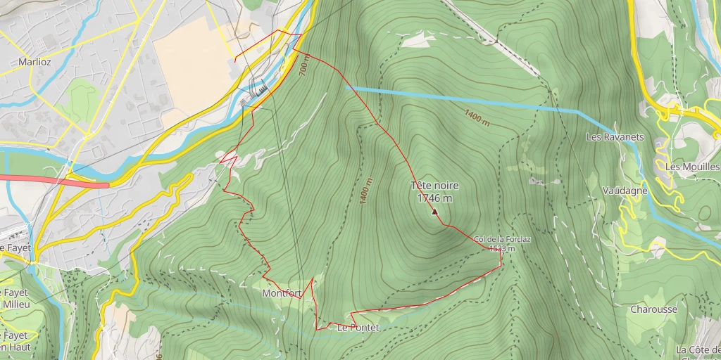 Map of the trail for Tête Noire Par le Nant "de la conduite forcée de 1947"