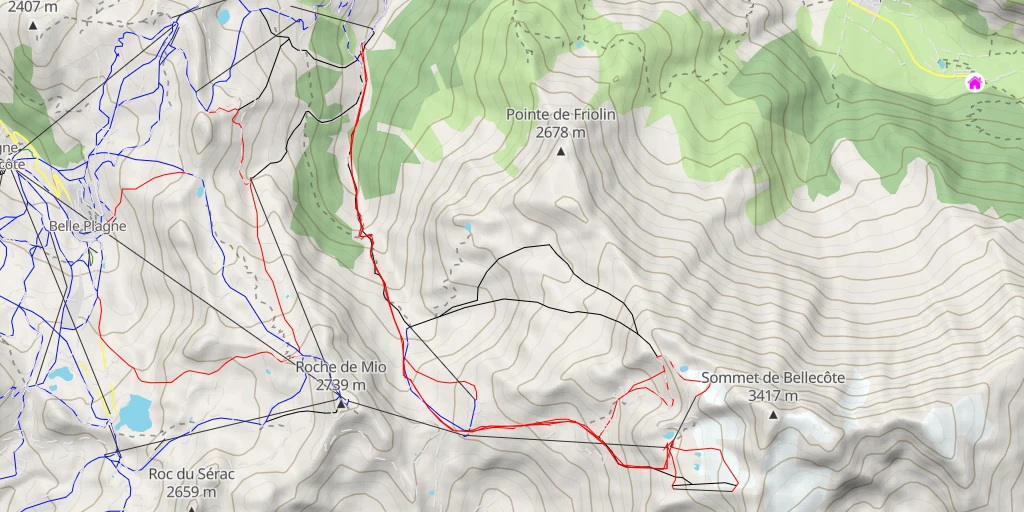 Map of the trail for Table d'orientation télécabine Bellecôte