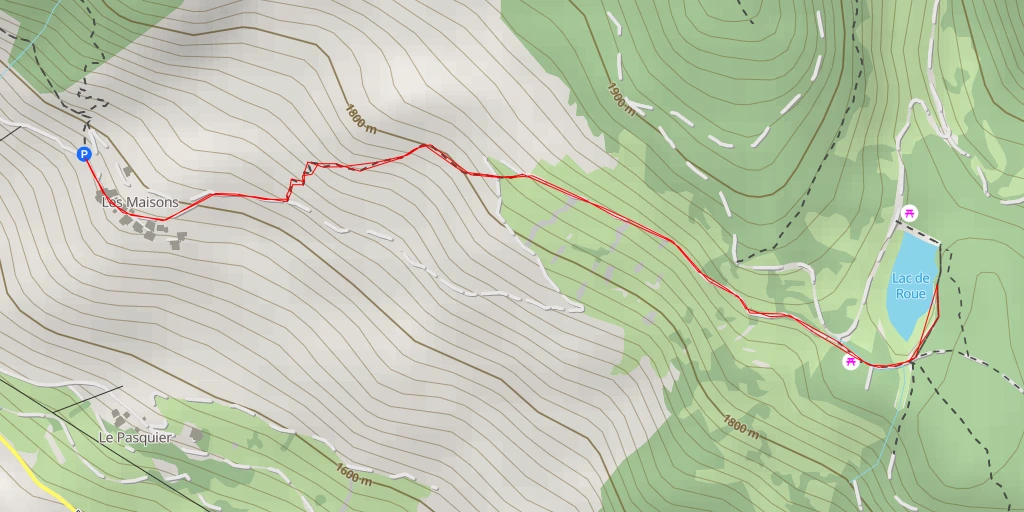 Map of the trail for Lac de Roue