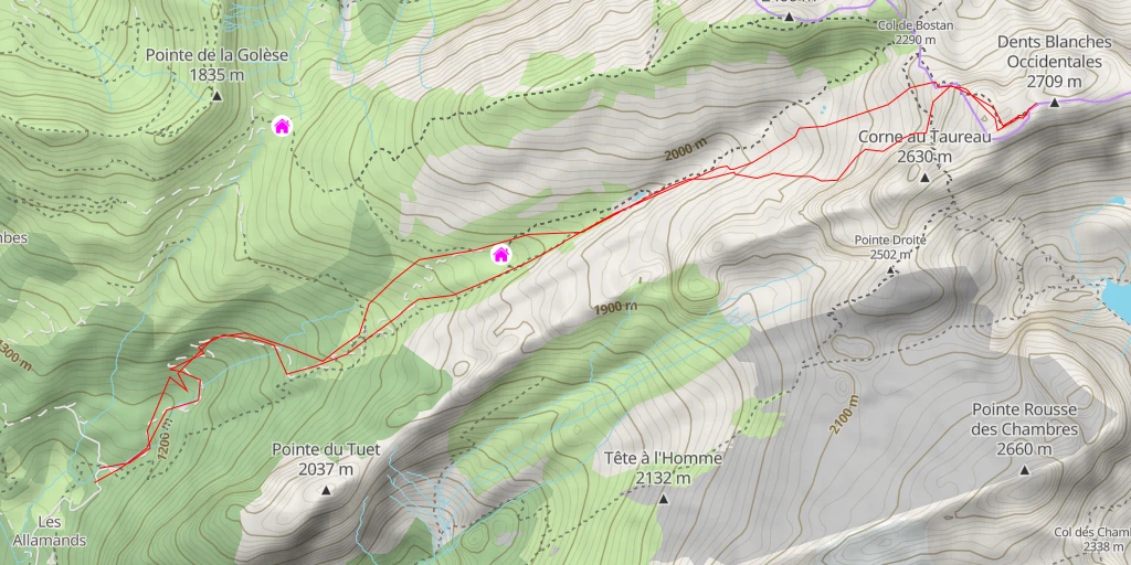 Map of the trail for Dents Blanches Occidentales Voie normale depuis les Allamands