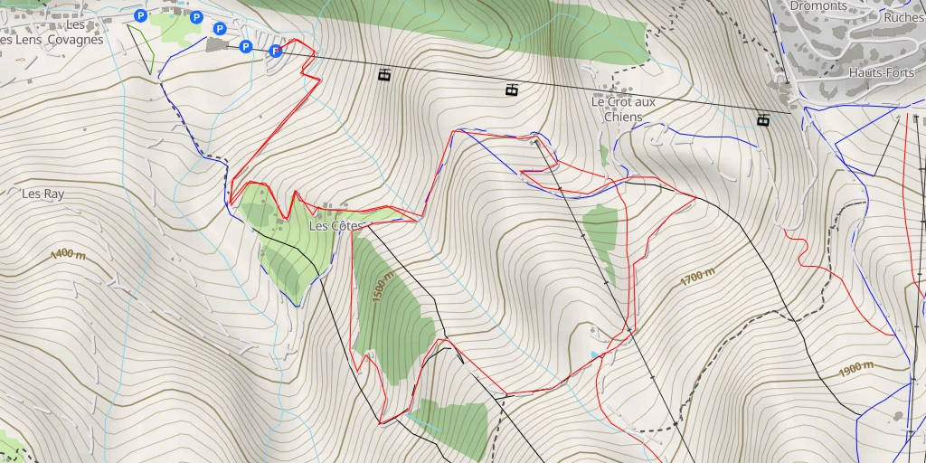 Carte de l'itinéraire :  Grandes Combes - Chemin de la Mine de la Lappiaz