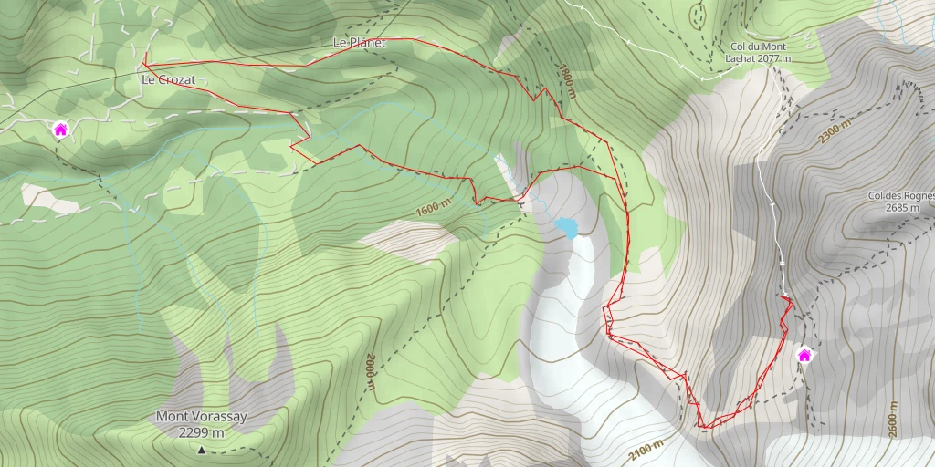 Carte de l'itinéraire :  Nid d'Aigle - Chemin des Rognes