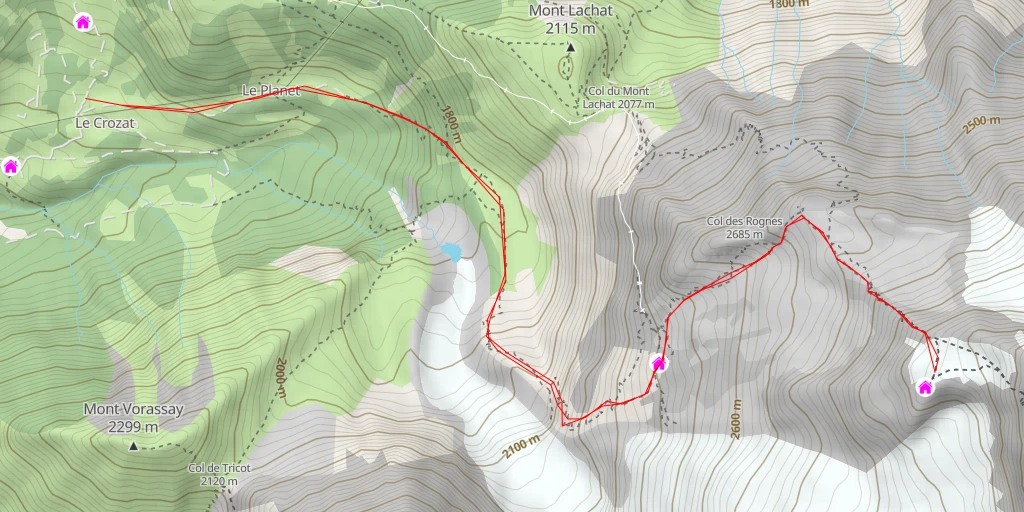 Carte de l'itinéraire :  Refuge de Tête Rousse