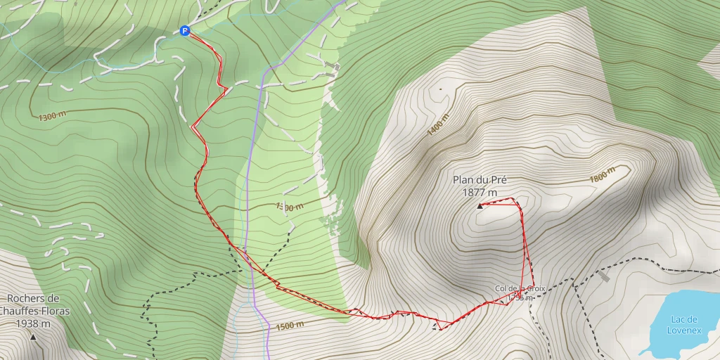 Map of the trail for Plan du Pré