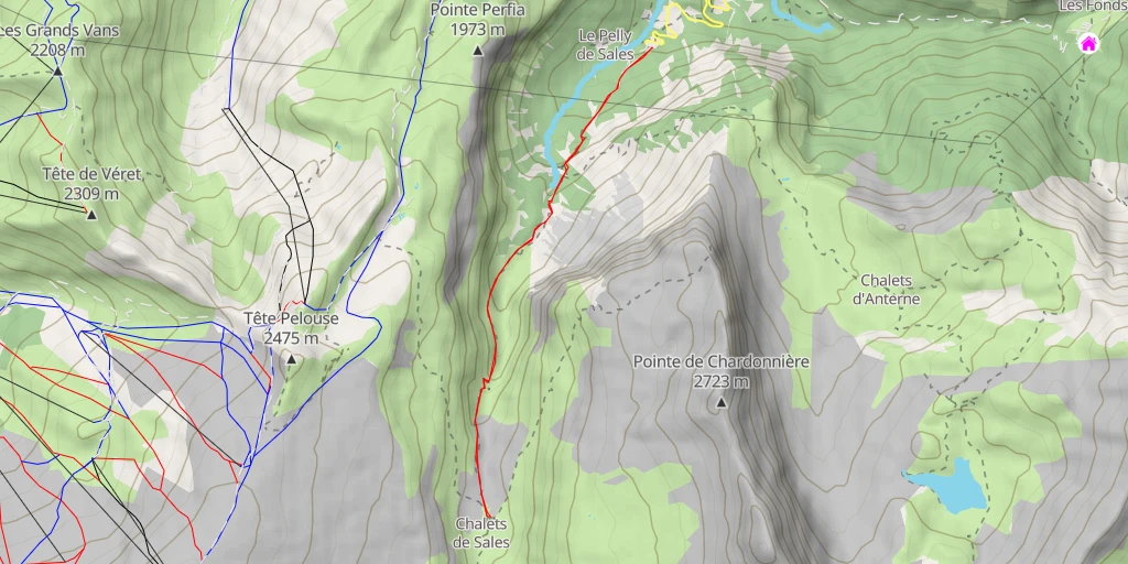 Map of the trail for Refuge de Sales